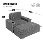 42" Oversized Chaise Lounge Indoor,Faux Rabbit Fur Sofa Bed with Storage Ottoman and Armrests,Cup Holders,Upholstered Sleeper Chair,Reading Couch with Deep Seat for Living Room - Image 5