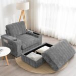 42" Oversized Chaise Lounge Indoor,Faux Rabbit Fur Sofa Bed with Storage Ottoman and Armrests,Cup Holders,Upholstered Sleeper Chair,Reading Couch with Deep Seat for Living Room - Image 6