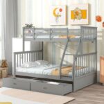 Twin Over Full Bunk Bed with Storage Drawers, Wooden Bunk Bed with Ladder and Safety Guard Rails –Gray - Image 4
