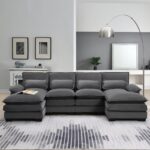 109.8*55.9" Modern U-shaped Sectional Sofa with Waist Pillows,6-seat Upholstered Symmetrical Sofa Furniture,Sleeper Sofa Couch with Chaise Lounge for Living Room,Apartment,4 Color - Image 4