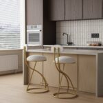 Round Bar Stool Armless Velvet Barstools with Back Set of 2 Upholstered Counter Chair for Dining Room, Kitchen Island (Gold & Creamy White) - Image 4