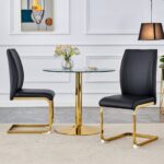 Luxury Simple Arch Chair - Set of 2 BLACK PU Material High Resilience Dining Chair with Arched Metal Gold Leg - Image 4
