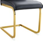 Luxury Simple Arch Chair - Set of 2 BLACK PU Material High Resilience Dining Chair with Arched Metal Gold Leg - Image 14