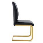Luxury Simple Arch Chair - Set of 2 BLACK PU Material High Resilience Dining Chair with Arched Metal Gold Leg