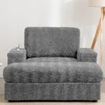 42" Oversized Chaise Lounge Indoor,Faux Rabbit Fur Sofa Bed with Storage Ottoman and Armrests,Cup Holders,Upholstered Sleeper Chair,Reading Couch with Deep Seat for Living Room - Image 9
