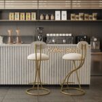 Round Bar Stool Armless Velvet Barstools with Back Set of 2 Upholstered Counter Chair for Dining Room, Kitchen Island (Gold & Creamy White) - Image 5