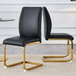Luxury Simple Arch Chair - Set of 2 BLACK PU Material High Resilience Dining Chair with Arched Metal Gold Leg - Image 5