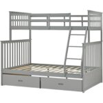 Twin Over Full Bunk Bed with Storage Drawers, Wooden Bunk Bed with Ladder and Safety Guard Rails –Gray - Image 5