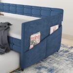 BLUE UPHOLSTERED TWIN SIZE DAYBED WITH TRUNDLE, VELVET FABRIC, NO BOX SPRING REQUIRED, COMFORTABLE AND SIMPLE DESIGN MODELS - Image 7