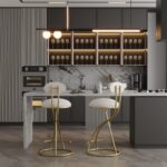 Round Bar Stool Armless Velvet Barstools with Back Set of 2 Upholstered Counter Chair for Dining Room, Kitchen Island (Gold & Creamy White) - Image 6