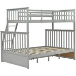 Twin Over Full Bunk Bed with Storage Drawers, Wooden Bunk Bed with Ladder and Safety Guard Rails –Gray - Image 6