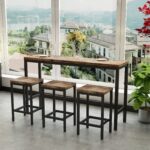 Long Dining Table Set with 3 Stools, Easy Assembly, Natural (Same SKU:W75753848) - Image 3