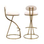 Round Bar Stool Armless Velvet Barstools with Back Set of 2 Upholstered Counter Chair for Dining Room, Kitchen Island (Gold & Creamy White) - Image 7
