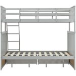Twin Over Full Bunk Bed with Storage Drawers, Wooden Bunk Bed with Ladder and Safety Guard Rails –Gray - Image 7