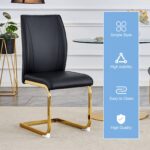 Luxury Simple Arch Chair - Set of 2 BLACK PU Material High Resilience Dining Chair with Arched Metal Gold Leg - Image 8