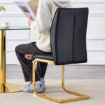 Luxury Simple Arch Chair - Set of 2 BLACK PU Material High Resilience Dining Chair with Arched Metal Gold Leg - Image 9