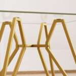 35.4-inch square tempered glass dining table, suitable for 2-4 people, space-saving small kitchen dining table, equipped with sturdy metal table legs,suitable for dining room, living room,Gold - Image 9