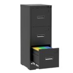 3 Drawer Metal Vertical File Cabinet with Lock and Card Slot Office Home Vertical File Cabinet for A4 Legal/Letter Size Narrow File Cabinet Locked,Assembly Required (Black)