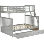 Twin Over Full Bunk Bed with Storage Drawers, Wooden Bunk Bed with Ladder and Safety Guard Rails –Gray