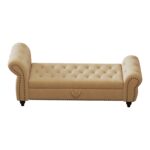 64.5" Bed Bench for Bed Room Nails Tufted Chaise of Lounge with Storage Velvet Upholstery Khaki