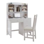Vintage 40'' Home Executive Desk and Upholstered Chair Set with Bookshelf, Computer Desk with Four Drawers, Storage Shelf, and Chair, Ideal for Office or Study in Bedroom or Living Room,White - Image 22
