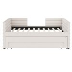 Twin Size Upholstered Daybed with Trundle and 3 Storage Drawers, Short-haired Linen Fabric Sofa Bed for Guest Room, Living Room, Space-Saving Modern Day Bed Frame, No Box Spring Needed, Beig - Image 10