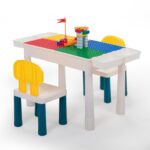 All-in-One Kids Activity Table and Chairs Set, Building Block Table with 100PCS DIY Blocks Toys, Dining Table Study Desk for Toddlers