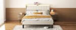 Queen Size Platform Bed Frame with Fabric Upholstered Headboard and Wooden Slats Support - Image 12