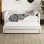 Twin Size Upholstered Daybed with Trundle and 3 Storage Drawers, Short-haired Linen Fabric Sofa Bed for Guest Room, Living Room, Space-Saving Modern Day Bed Frame, No Box Spring Needed, Beig - Image 11