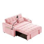 1 versatile foldable sofa bed in 3 lengths, modern sofa sofa sofa velvet pull-out bed, adjustable back and with USB port and ashtray and swivel phone stand