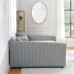 Queen Size Daybed with Two Drawers Trundle Upholstered Sofa Bed, with Vertical Stripes Linen Fabric, Grey (86.5"x65"x30") - Image 17