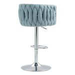 360° Fabric cover Swivel Bar Stools Set of 2, Adjustable Counter Height Bar Chairs with Woven Back & Footrest, Silver chromed Bar Stools for Kitchen Island, Cafe, Pub (BLUE) - Image 7