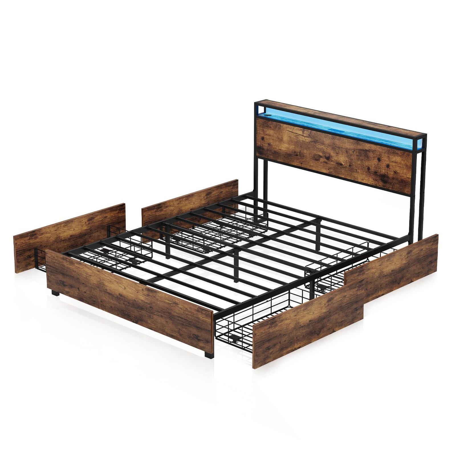 cf2757a5cd78c03e2af3c9b615e334d4.jpg Full Bed Frame, Storage Headboard with Charging Station, Solid and Stable, Noise Free, No Box Spring Needed, Easy Assembly - Image 1