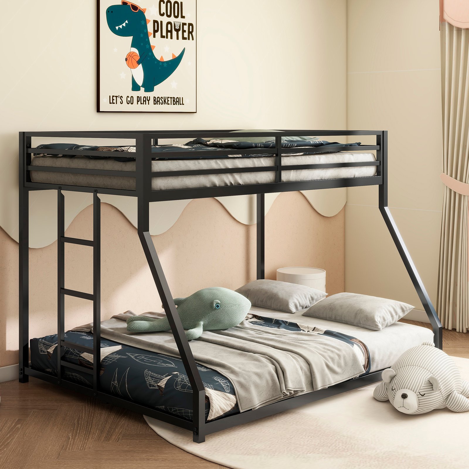 db4530a0e9403a3c9741eb759763dacb.jpg Adam Sturdy Twin over Full Bunk Bed Metal Black for Kids and Adult, Low Profile Twin over Full Bunk Bed with Ladder and Guardrails, Easy Climbing, Beds for Bedroom, Same as original B083124171 - Image 1