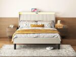 Queen Size Platform Bed Frame with Fabric Upholstered Headboard and Wooden Slats Support - Image 14