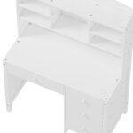 Vintage 40'' Home Executive Desk and Upholstered Chair Set with Bookshelf, Computer Desk with Four Drawers, Storage Shelf, and Chair, Ideal for Office or Study in Bedroom or Living Room,White - Image 26