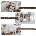 Vintage 40'' Home Executive Desk and Upholstered Chair Set with Bookshelf, Computer Desk with Four Drawers, Storage Shelf, and Chair, Ideal for Office or Study in Bedroom or Living Room,White - Image 27