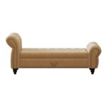 64.5" Bed Bench for Bed Room Nails Tufted Chaise of Lounge with Storage Velvet Upholstery Khaki - Image 10