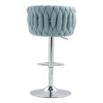 360° Fabric cover Swivel Bar Stools Set of 2, Adjustable Counter Height Bar Chairs with Woven Back & Footrest, Silver chromed Bar Stools for Kitchen Island, Cafe, Pub (BLUE) - Image 8
